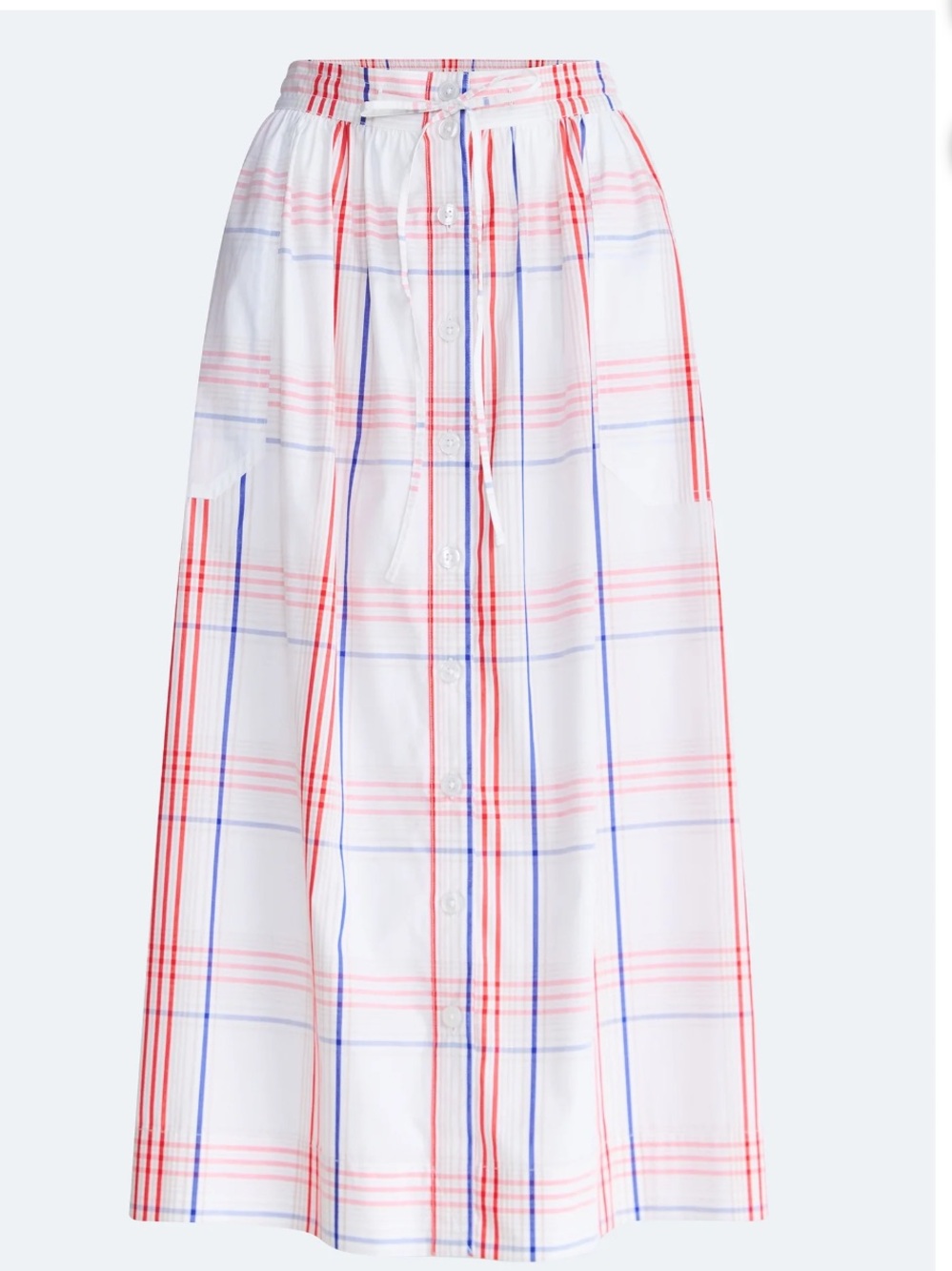 White Plaid Maxi Skirt with Red & Blue Accents
